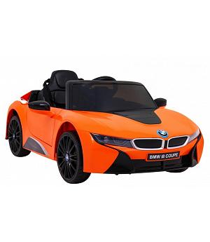 Coche eléctrico BMWI8 para niños, 12v, Naranja, RC, ruedas goma, asiento cuero, 1-6 años   INDA588-RA-JE1001